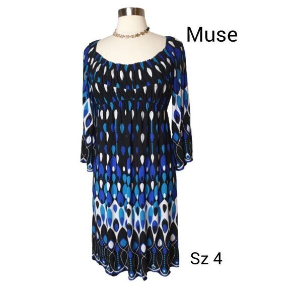 Women's Dress Size 4 Casual Princess Pleated Stretchy Vibrant Midi Dress 4 - Picture 1 of 6